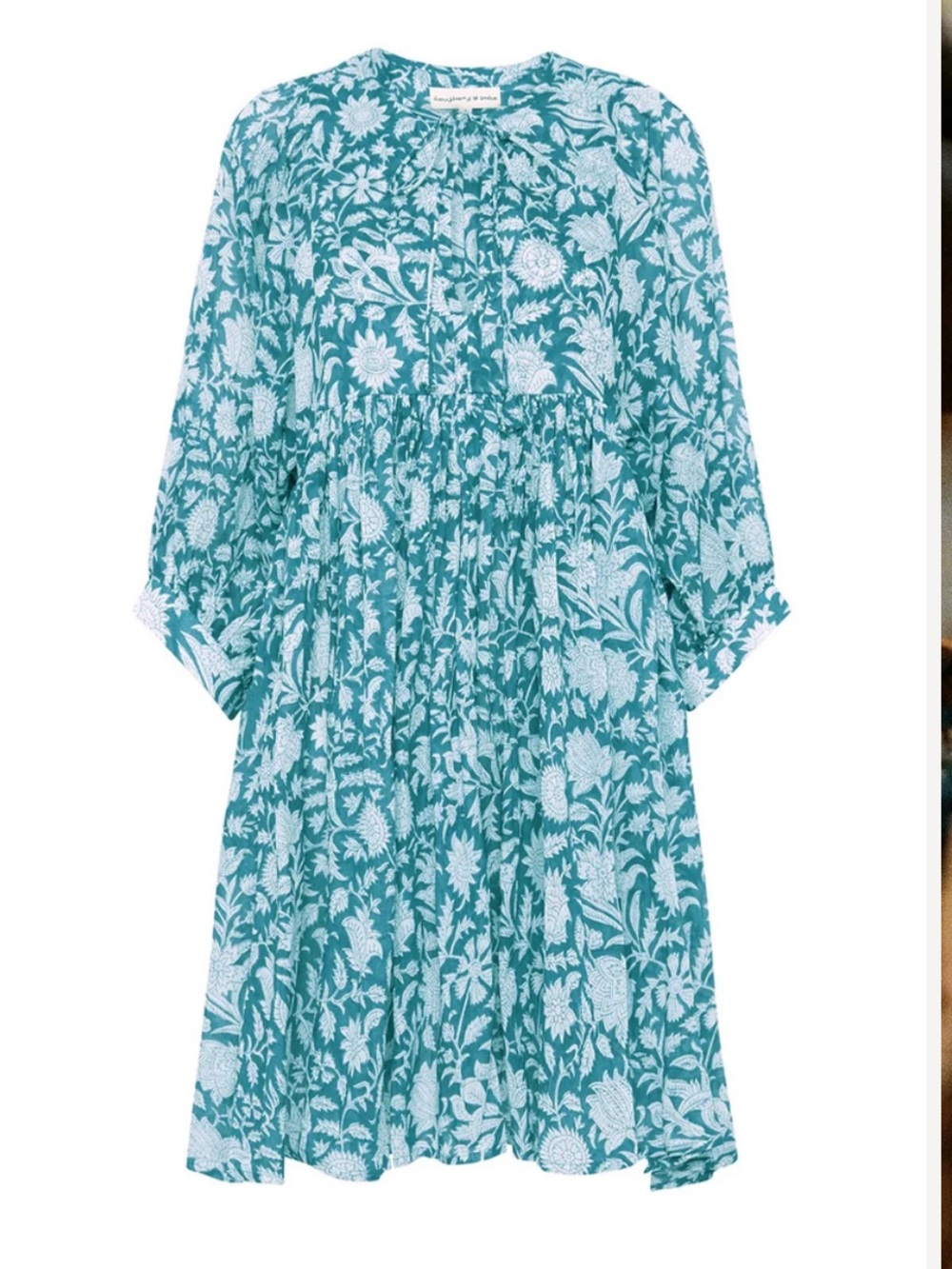 Daughters of India Teal and White Floral Mini Dress